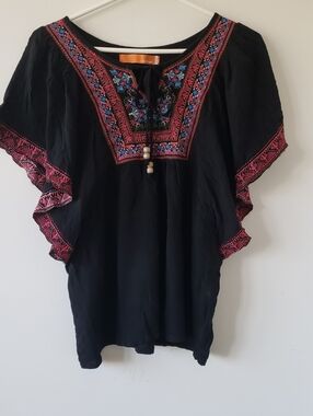 Boho Embroidered Flutter Sleeve Top